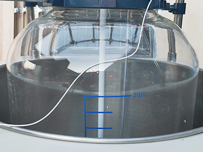 200L単層ガラス反応器 詳細 - 最高温度は200°Cの熱浴に達することができます。